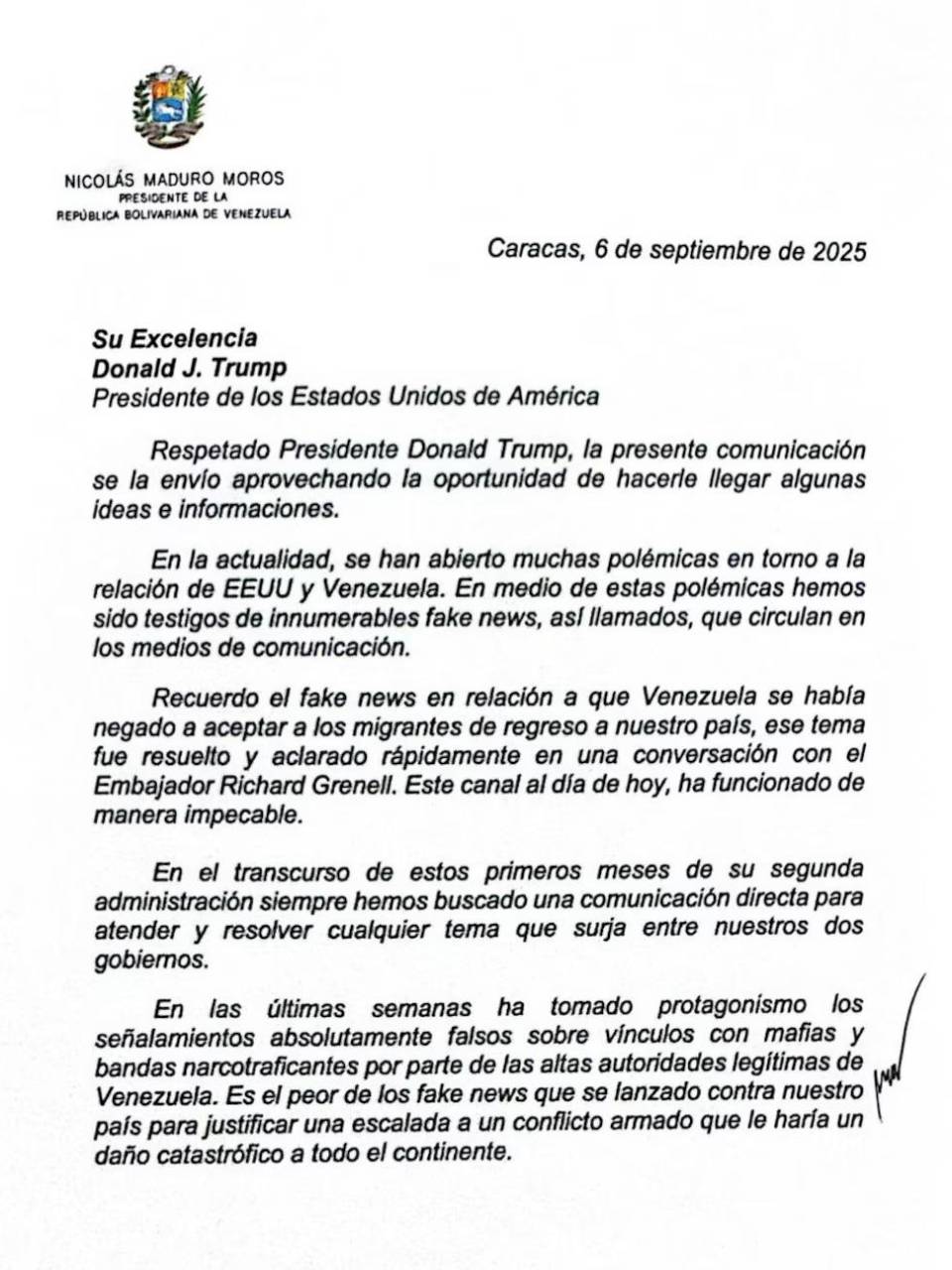 Esto decía la carta que Nicolás Maduro envió a Donald Trump