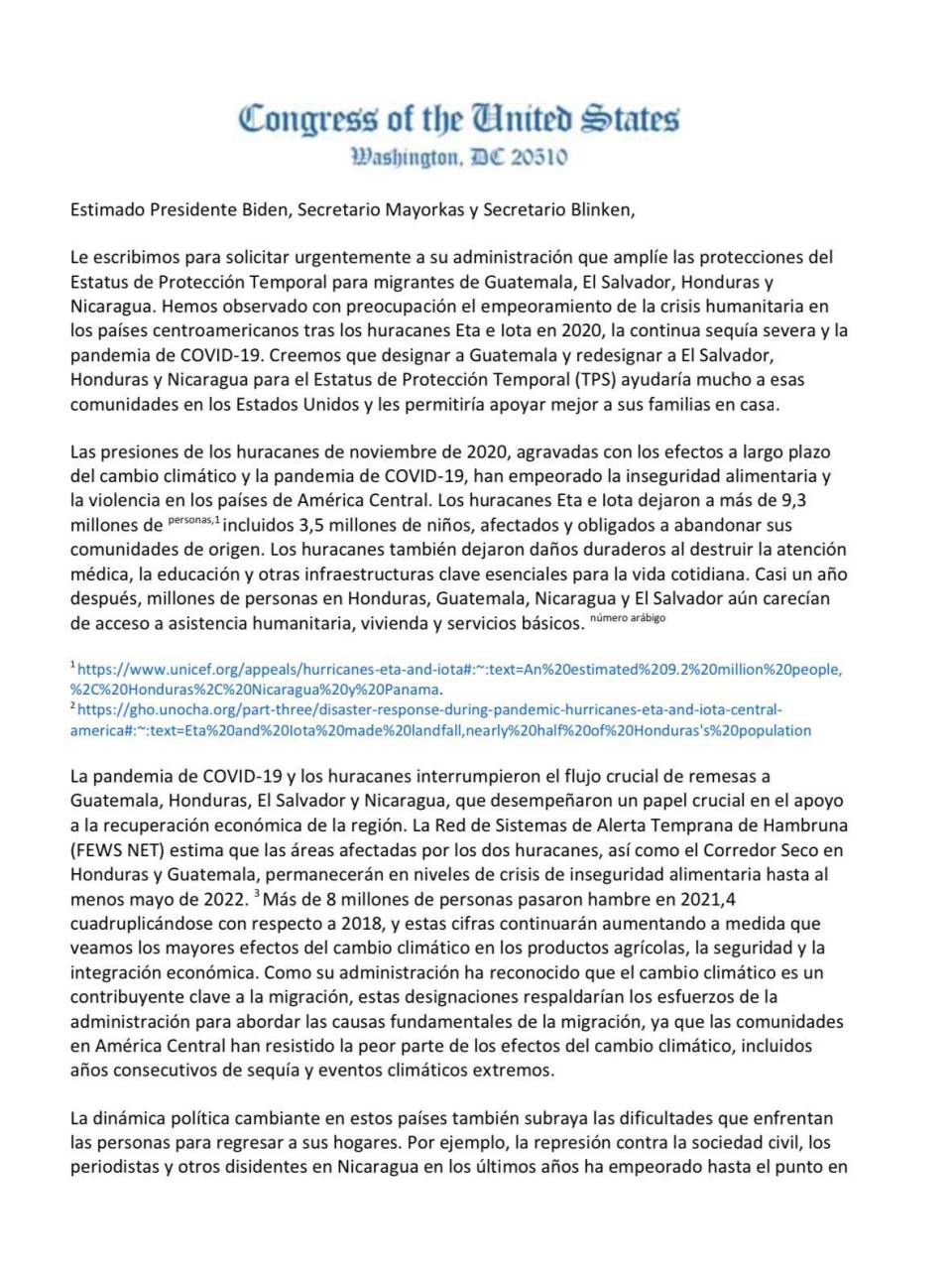 Honduras agradece a congresistas de EEUU por respaldar petición de ampliación de TPS