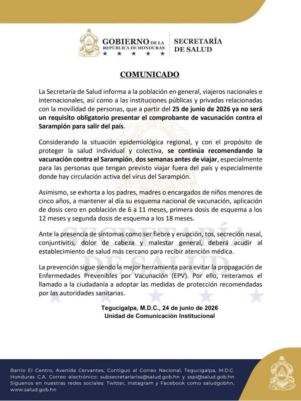 Las autoridades de Salud emitieron un comunicado en el que anuncian que ya no es obligatorio presentar el carnet de vacunación al salir del país.
