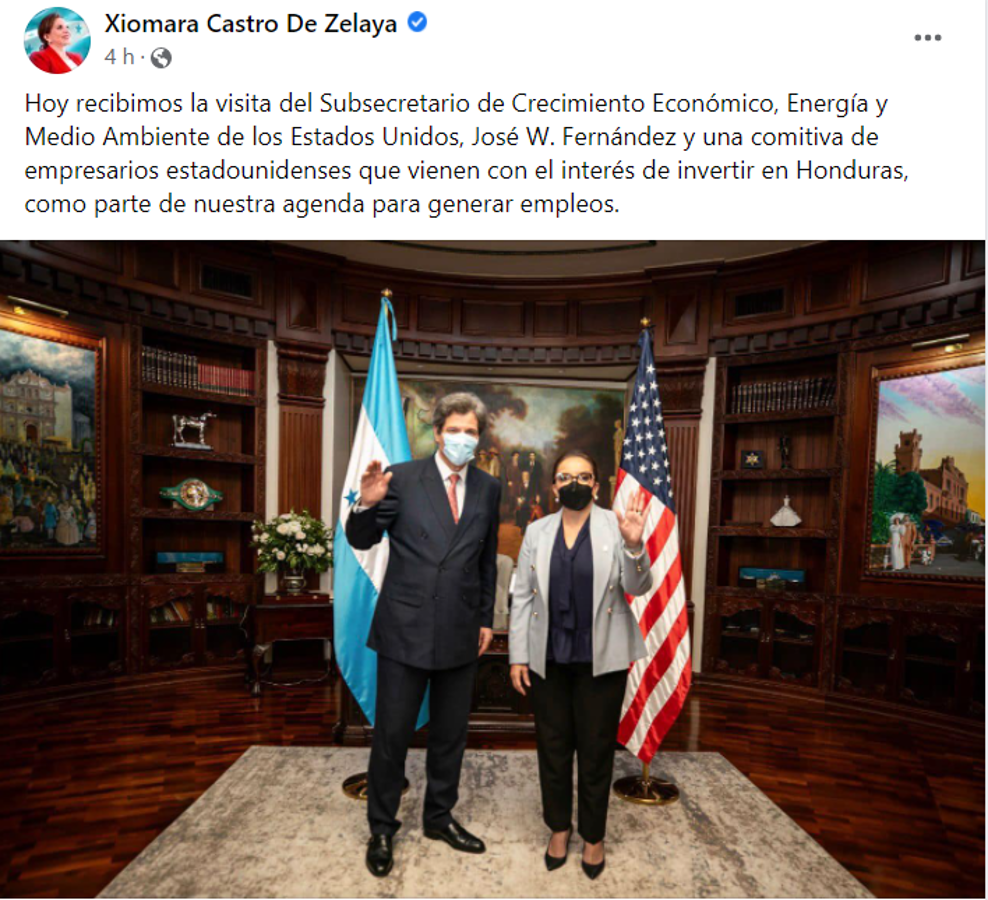 El mensaje de Xiomara Castro en su cuenta de Facebook.