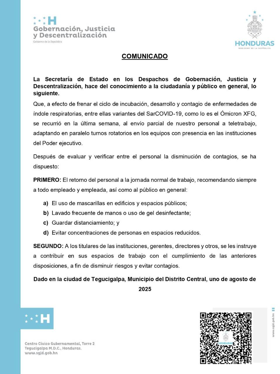 Gobierno suspende el teletrabajo en el sector público ante disminución en casos de covid