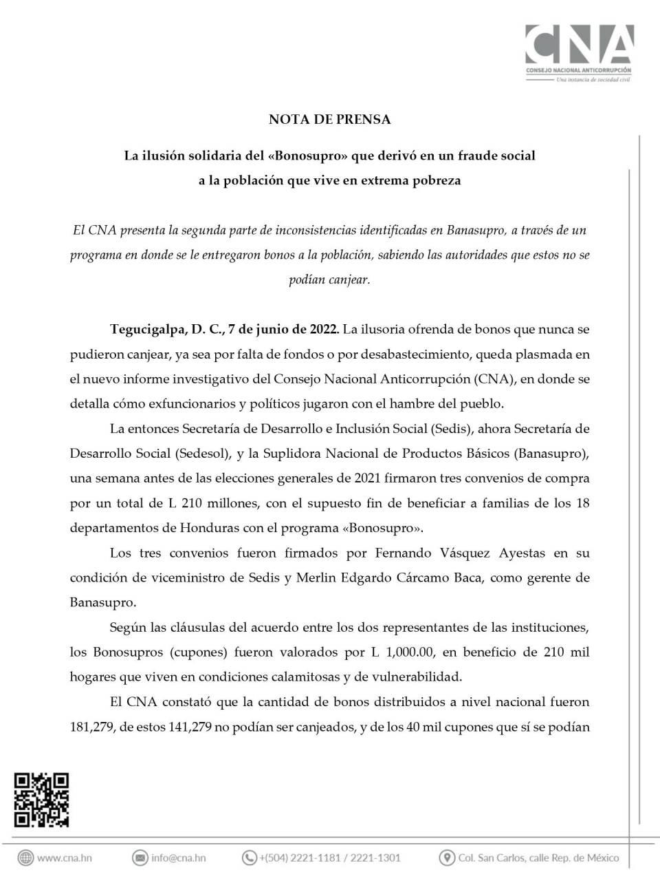 CNA denuncia nueva línea de corrupción en Sedis y Banasupro a través de entrega de “bonosupros”