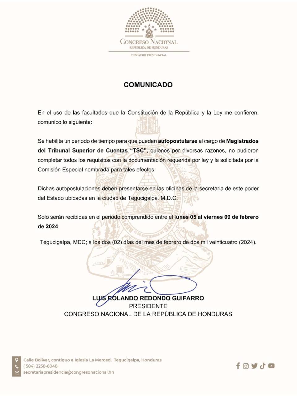 Habilitan una semana más para recibir autopostulaciones a magistrados del TSC