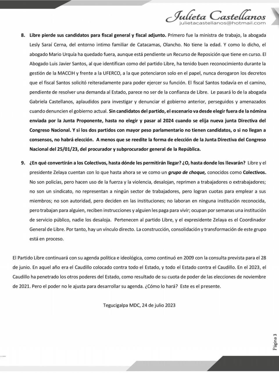 Julieta Castellanos defiende a Alice Shackelford: “Hoy recibe ataques de la maquinaria del poder”