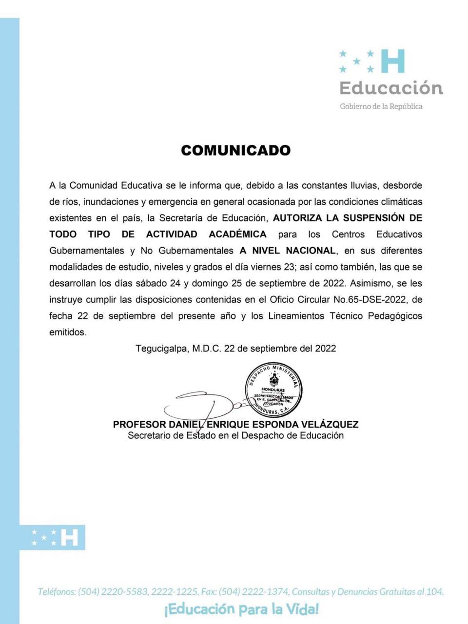 Educación suspendió las actividades académicas en los 298 municipios del país.