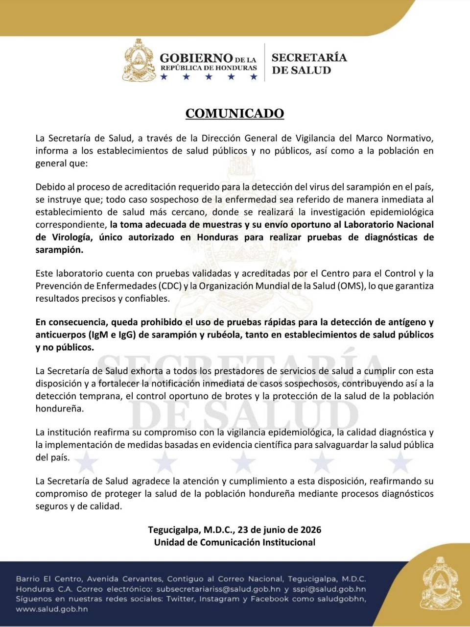 Mediante un comunicado, la Sesal prohibió a los laboratorios privados hacer pruebas para detectar sarampión.