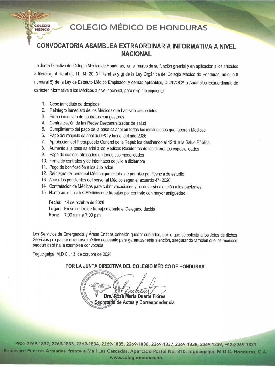 El gremio médico convocó para este miércoles 14 de octubre a sus afiliados a una nueva jornada de asambleas a nivel nacional.