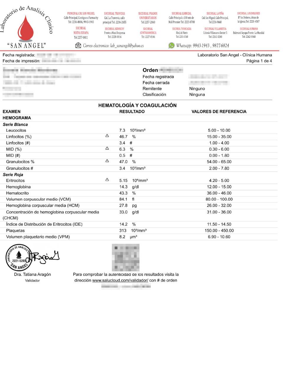 Exámenes de sangre realizados a paciente en laboratorio clínico.