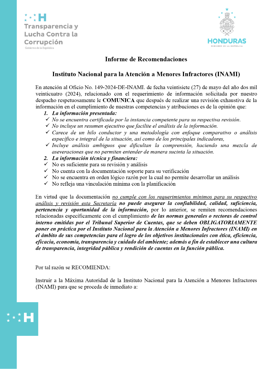 $!La Secretaría de Transparencia catalogó como no confiable la información que Inami envió tras salir a flote las denuncias de corrupción y nepotismo.