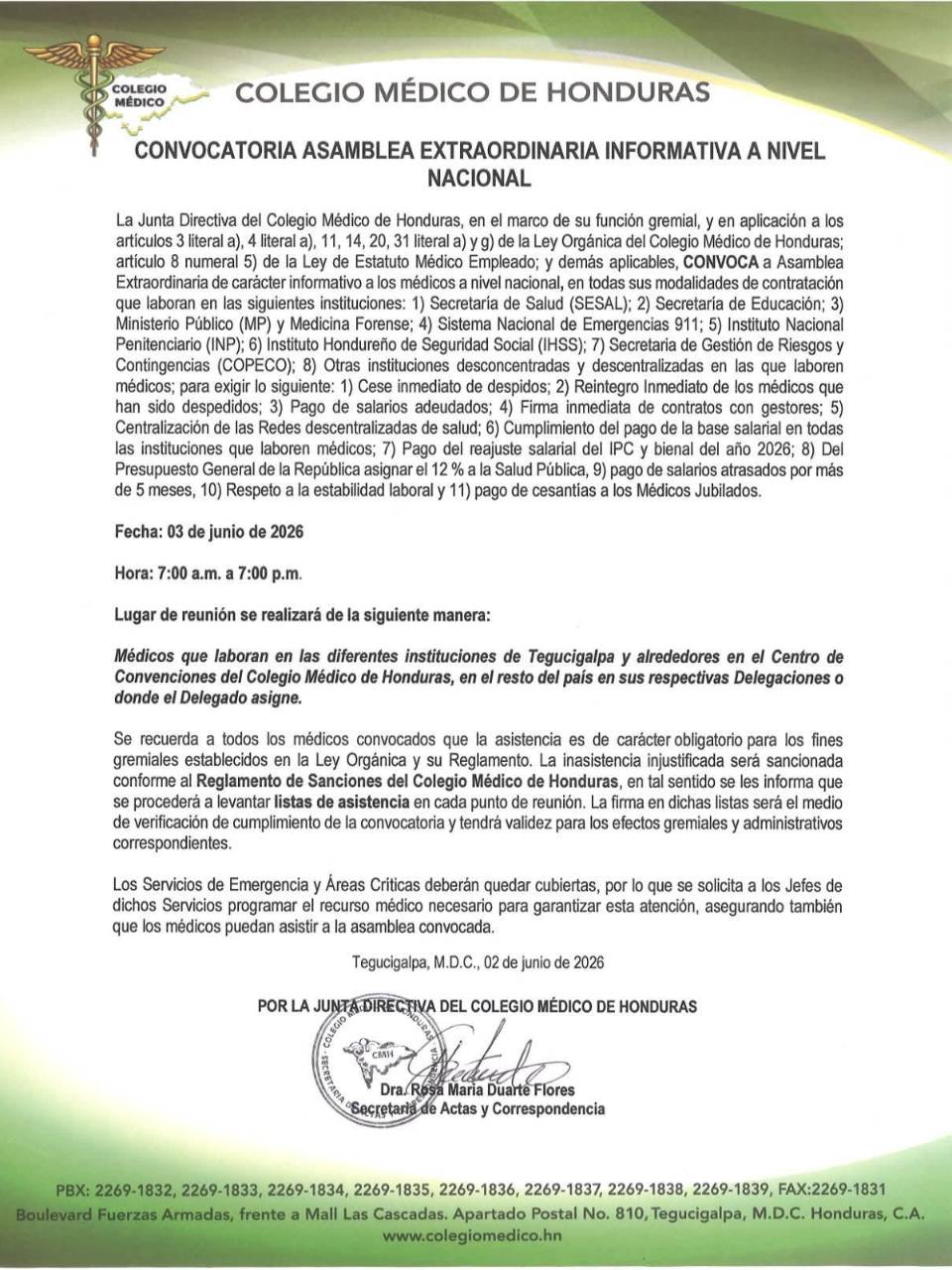 Los médicos informaron que las asambleas informativas continuarán este miércoles 3 de junio.