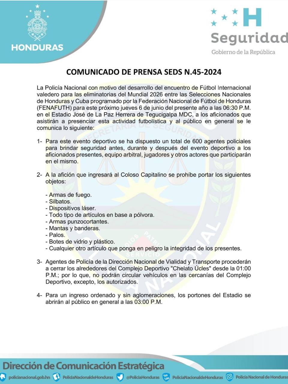 ¿A qué hora cerrarán las calles aledañas al Estadio “Chelato Uclés” previo al Honduras-Cuba?