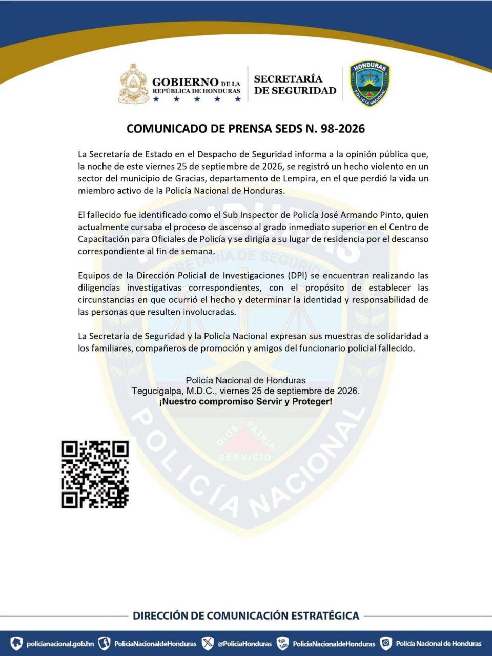 Comunicado de la Secretaría de Seguridad.