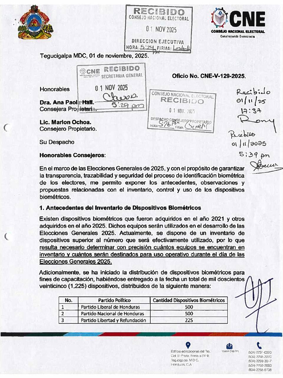 Informe entregado por Cossette López a la presidenta del CNE