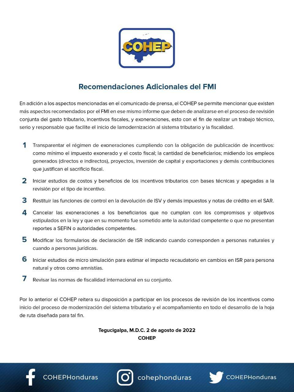Cohep rechaza que 38% de las grandes empresas en Honduras no pagan impuesto