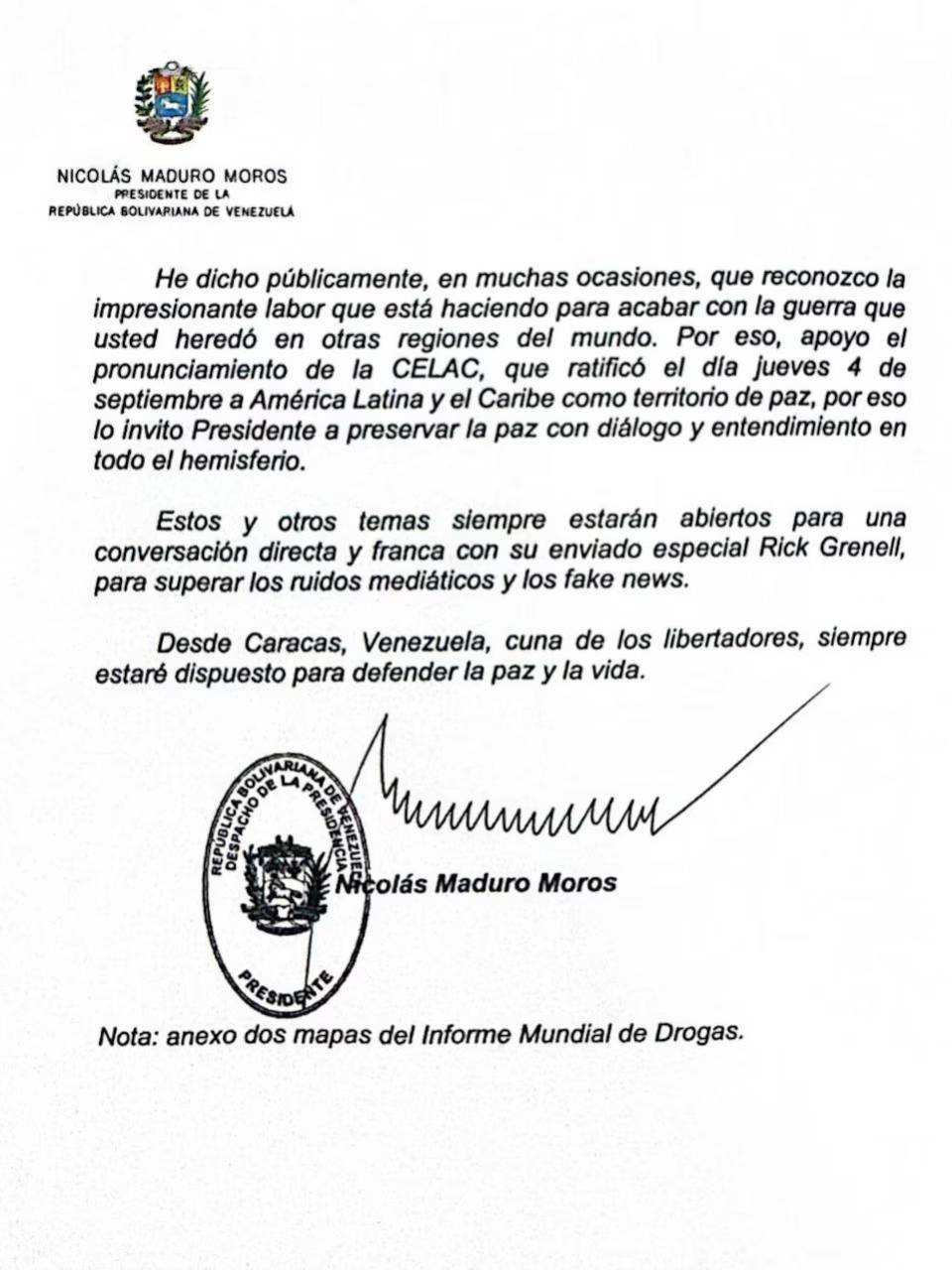 Esto decía la carta que Nicolás Maduro envió a Donald Trump