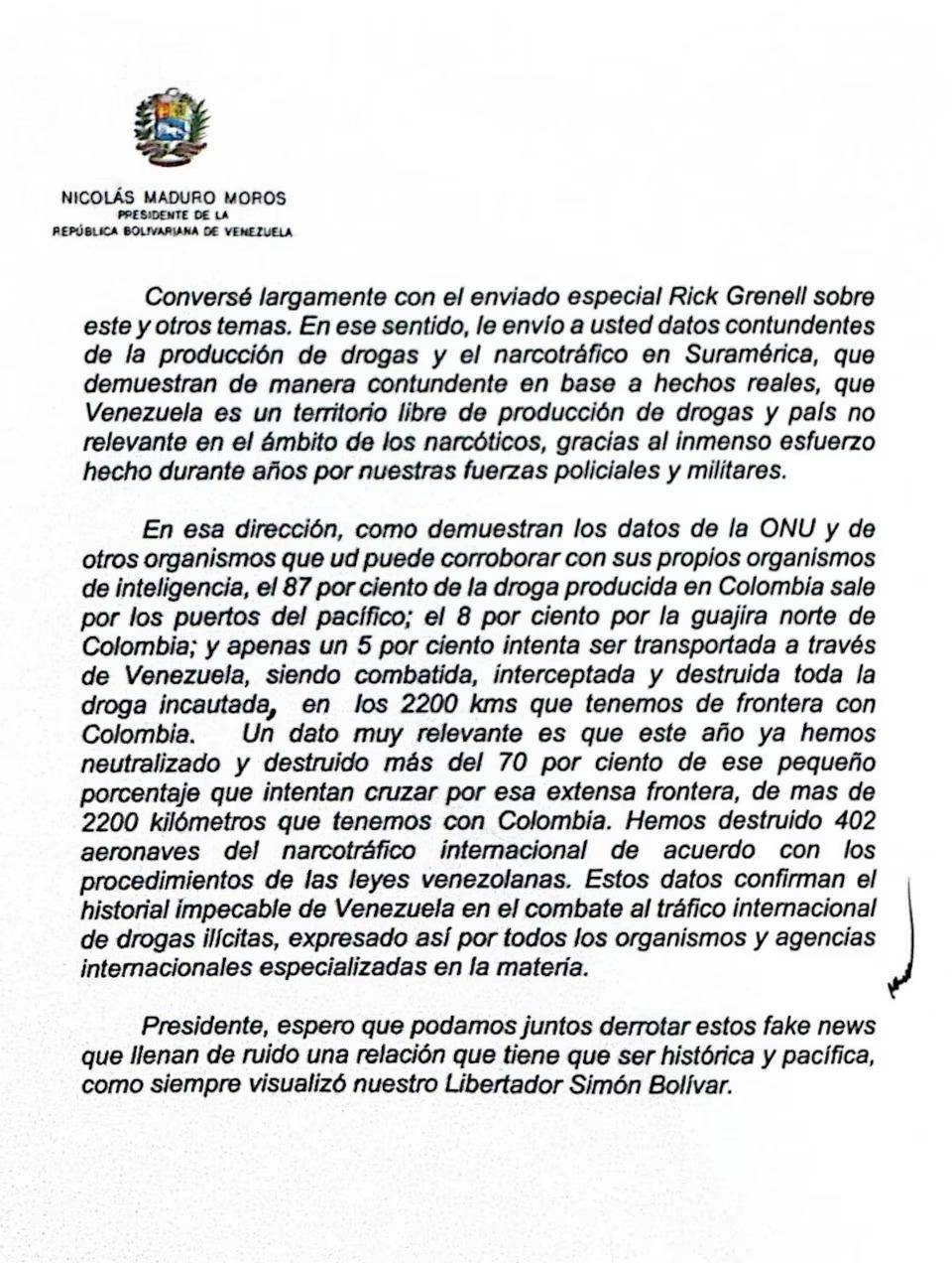 Esto decía la carta que Nicolás Maduro envió a Donald Trump