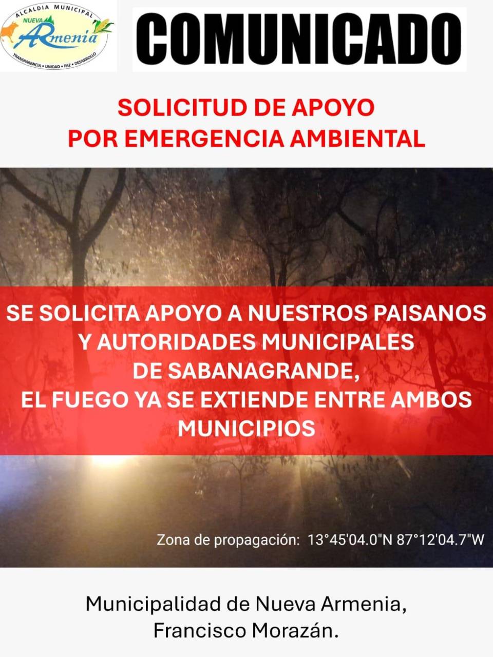 Continúan labores de combate de incendio en Nueva Armenia, Francisco Morazán
