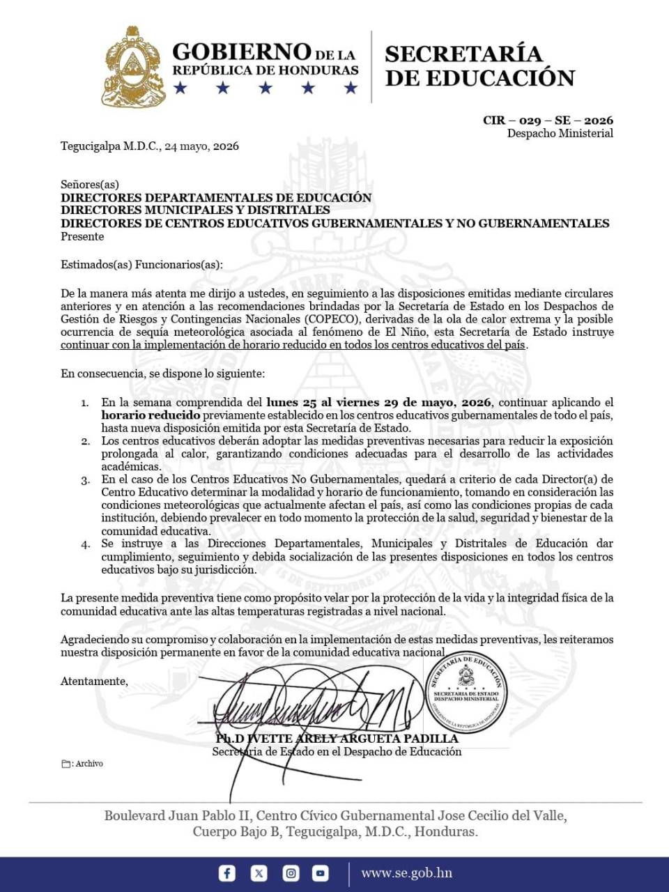 Este domingo las autoridades de Educación emitieron un nuevo oficio en el que informan que el horario reducido se mantendrá durante la próxima semana.