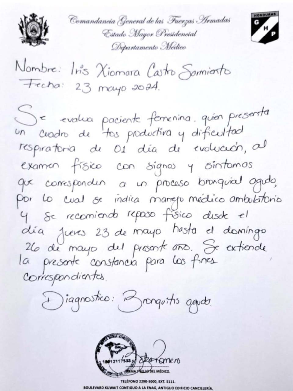 Xiomara Castro es diagnosticada con enfermedad respiratoria en plena contaminación atmosférica