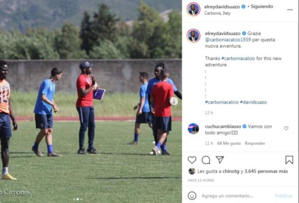 Así fue el primer entrenamiento de David Suazo con el Carbonia de Italia