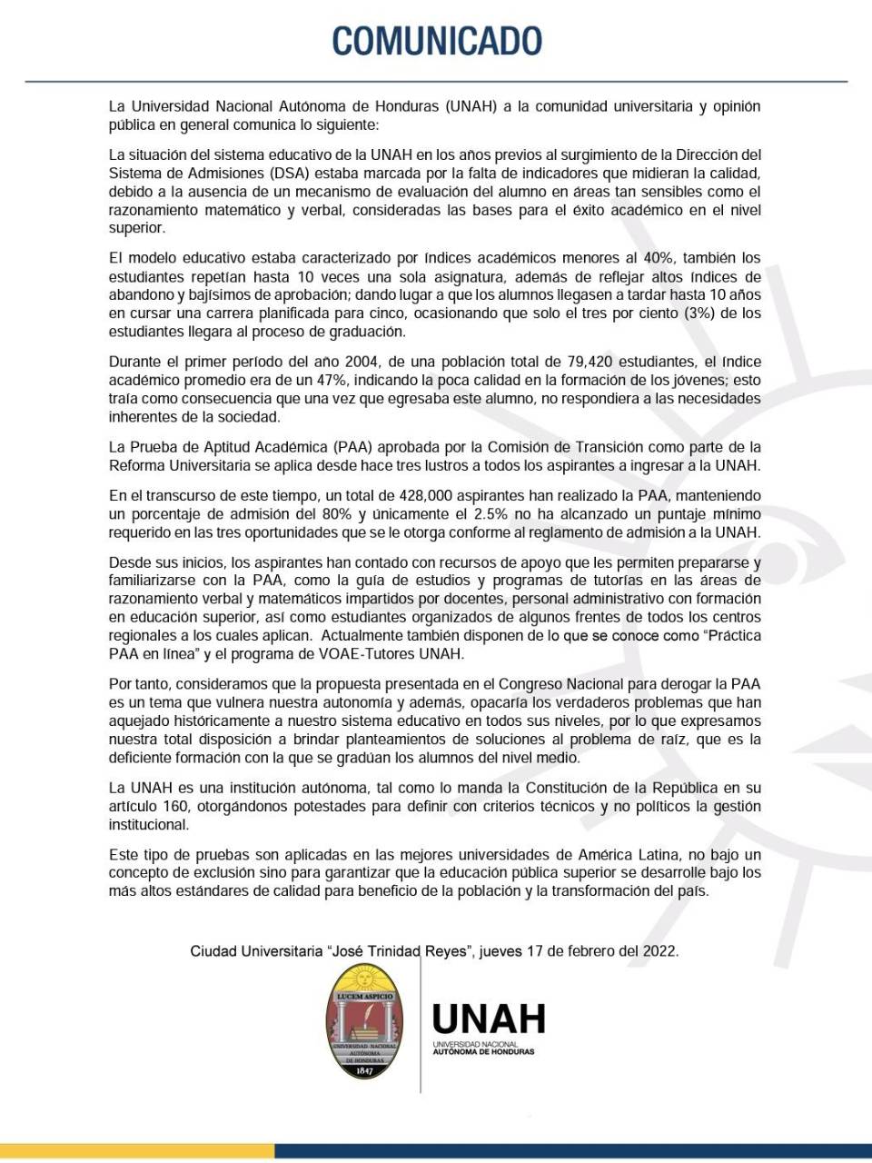 “Defenderemos nuestra autonomía”, dice el rector de la UNAH sobre la eliminación de la PAA