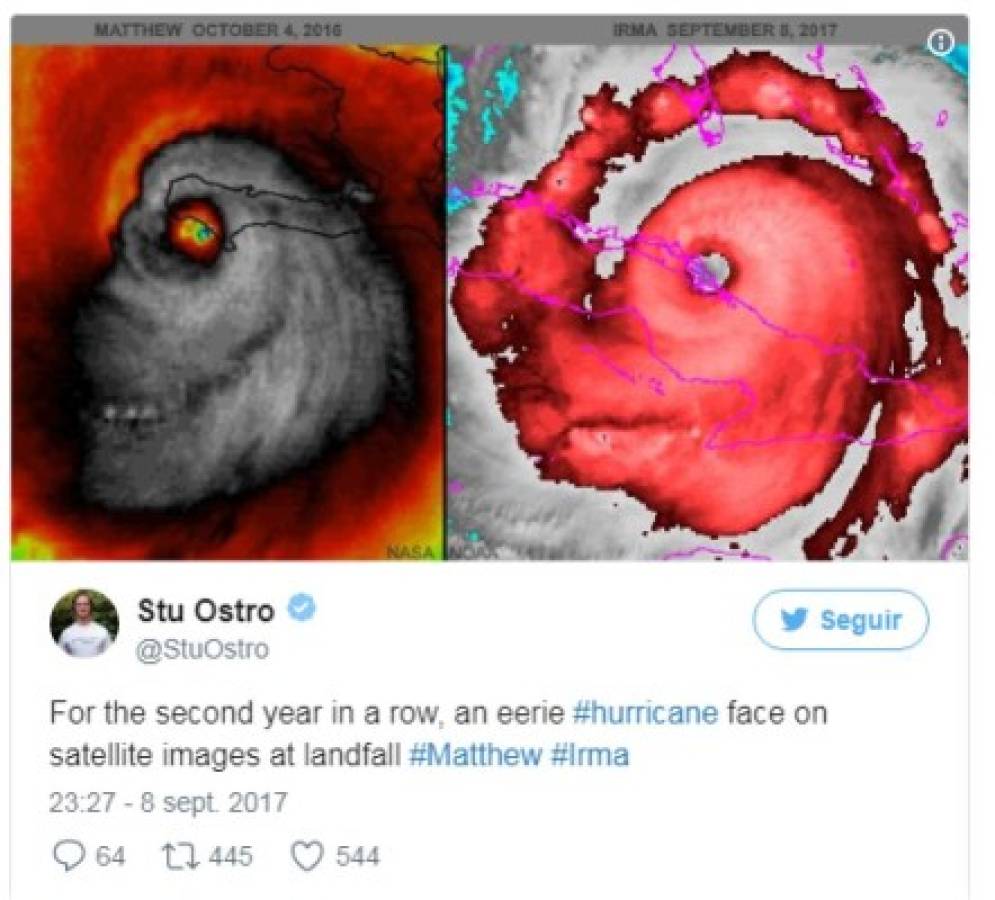 Viral: Captan espeluznante y 'demoníaco' rostro en el ojo del huracán Irma