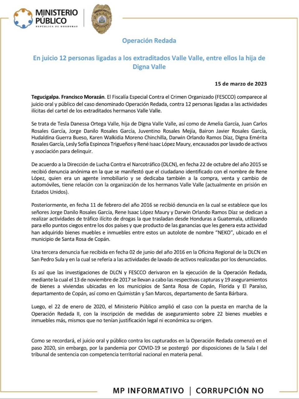 Inicia juicio contra hija de Digna Valle y otras 11 personas ligadas al cártel de los Valle Valle