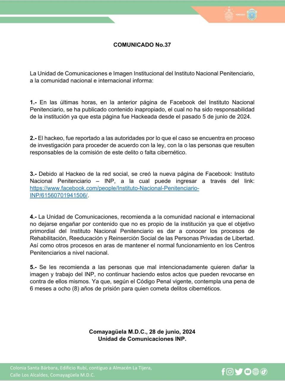 INP denuncia hackeo en su cuenta de Facebook