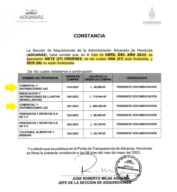 En esta constancia Aduanas confirma que todavía tiene pendiente subir la información de varios procesos de compra. $!En esta constancia Aduanas confirma que todavía tiene pendiente subir la información de varios procesos de compra.