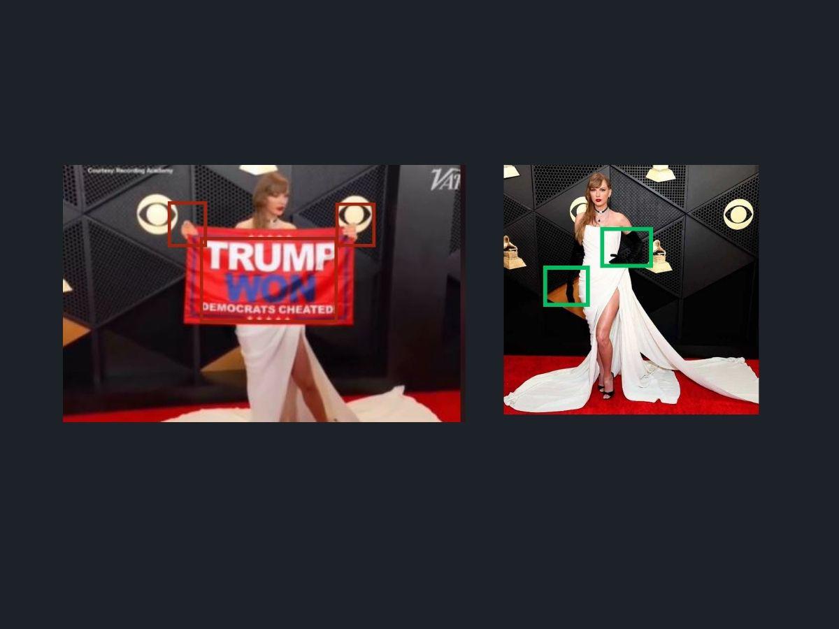 $!A la izquierda, la captura de pantalla de la imagen viral de TikTok y, a la derecha, un pantallazo a una fotografía de Taylor Swift de The Luxonomist.